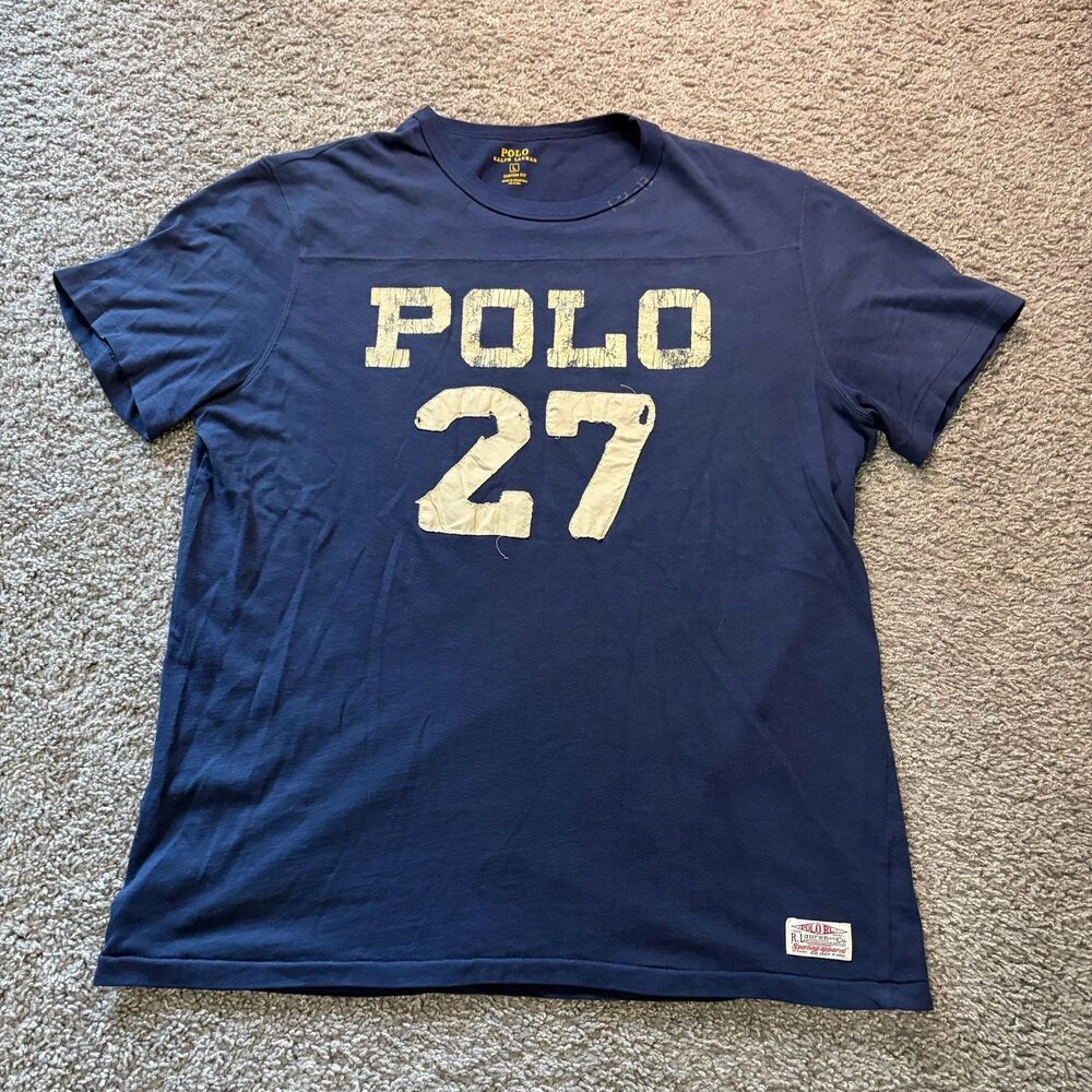 Polo Ralph Lauren 27 Distressed Cotton T Shirt Navy Blue Men’s Large